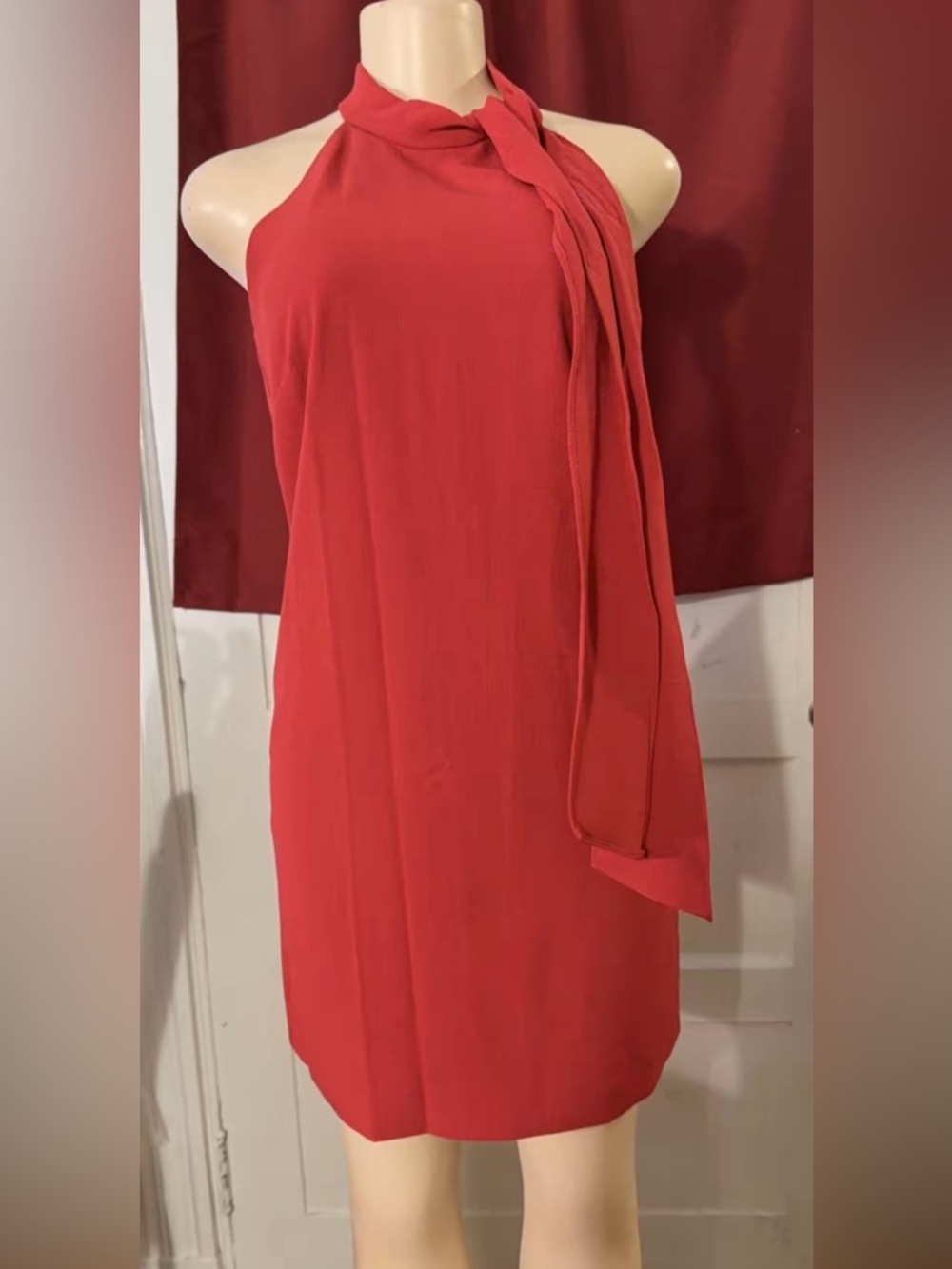 Vince Camuto Red Halter Midi Dress with Neck Tie